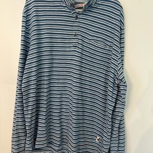Johnnie-O Blue and White Striped Long-Sleeve Henley. Large